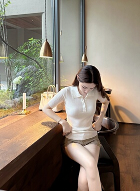 【Dear zhazha】老钱白月光~修身米白polo领翻领冰麻针织中袖上衣