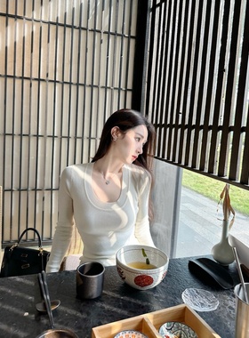 【Dear zhazha】贵贵白月光~修身大U领圆领羊毛长袖针织打底衫