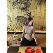 卡其色半高领七分袖 针织打底衫 京都贵女 纯欲修身 Dear zhazha