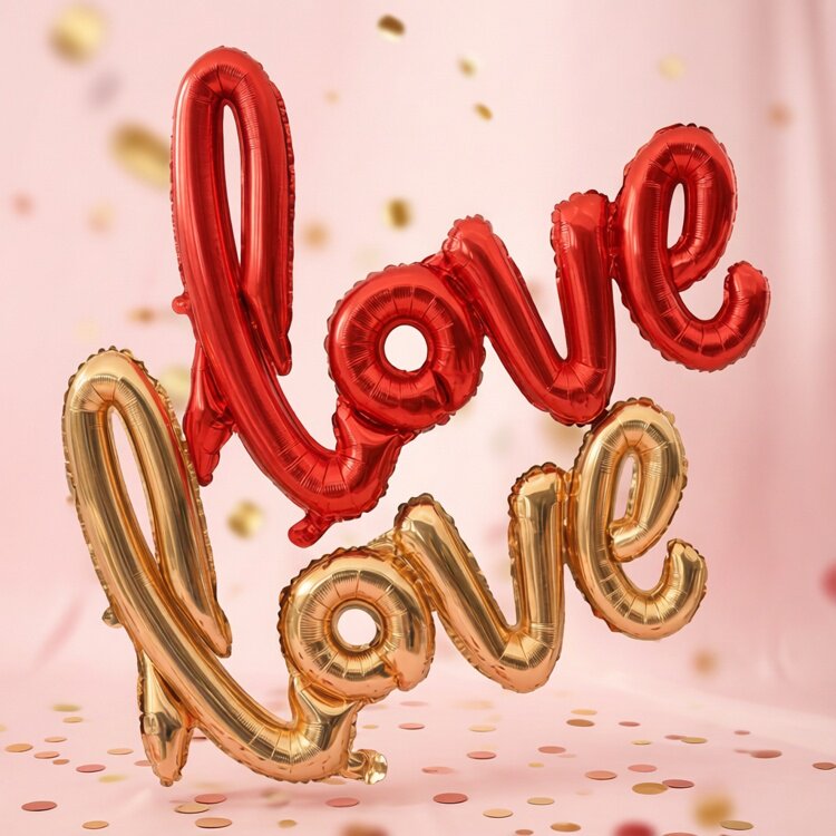 情人节布置玫瑰金手写LOVE求婚连体铝箔婚礼派对结婚装饰字母气球