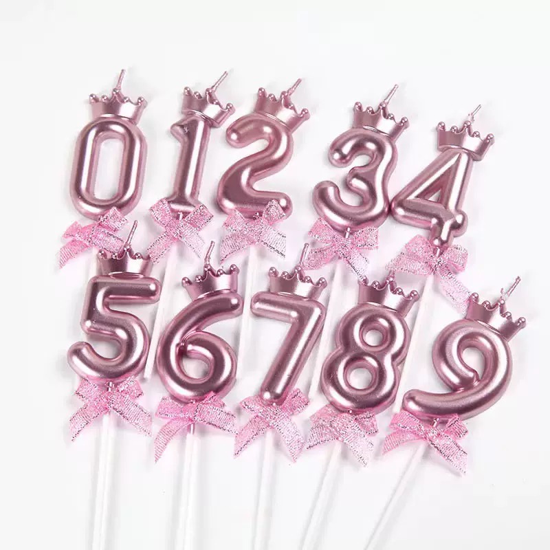 女孩公主粉色皇冠数字蜡烛生日蛋糕装饰儿童周岁生日派对装扮