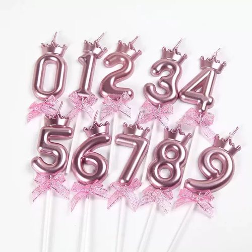 女孩公主粉色皇冠数字蜡烛生日蛋糕装饰儿童周岁生日派对装扮