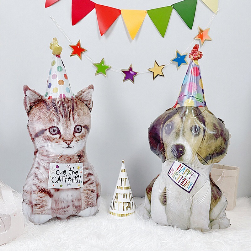 生日派对铝膜气球小猫咪小狗造型可爱萌宠生日装饰气球拍照道具