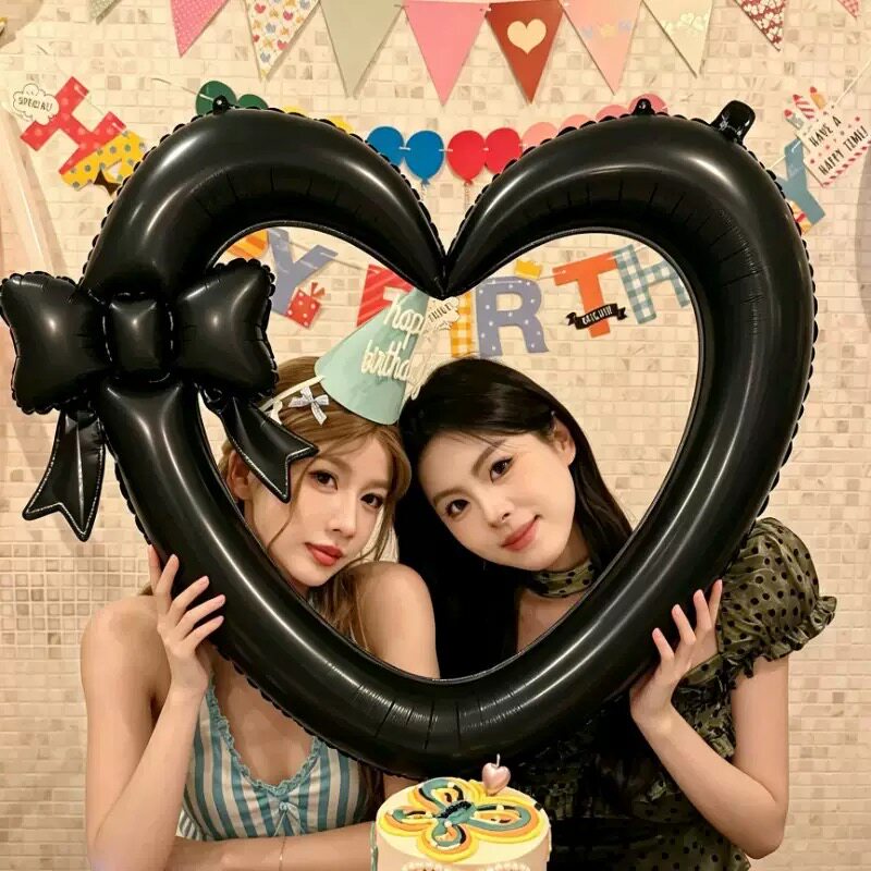 创意镂空蝴蝶结心形铝膜气球爱心装饰生日求婚派对布置求婚布置
