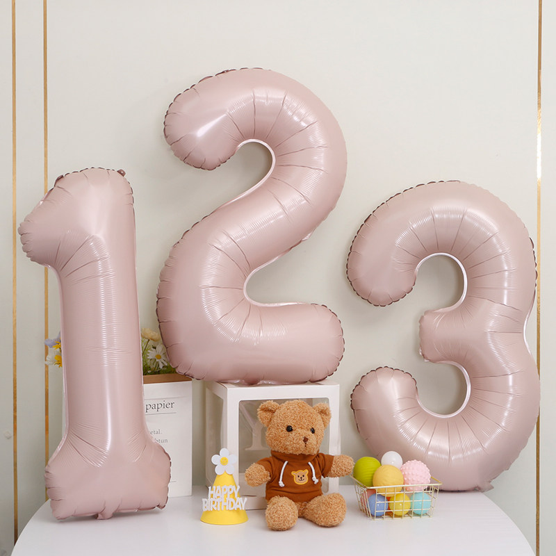 小红书40寸婴儿粉色数字铝膜气球儿童宝宝女孩3周岁生日拍照道具