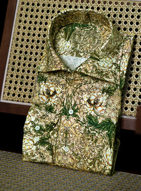 FLAMENCO（弗拉门戈）进口印花面料手工男士休闲定制一片领衬衫