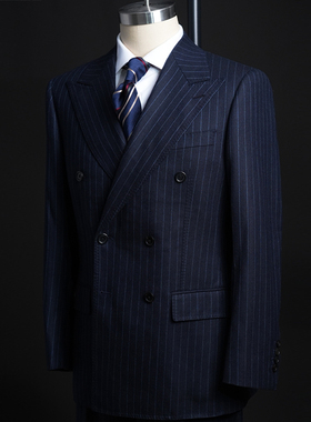 英国世佳宝男士高级蓝色条纹单高定西服定制手工结婚商务外