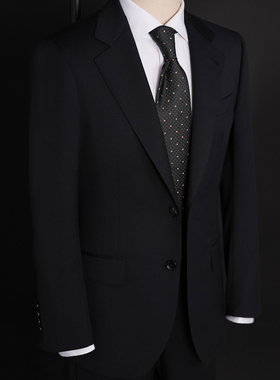 意大利进口羊毛面料男士高级质感黑色高定西服定制手工商务套装