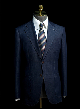 Royal Lisbon意式男士商务休闲丹宁牛仔手工正装单西外套定制