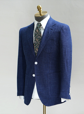 Royal Lisbon英国世佳宝男士高级蓝色编织西服定制手工结婚外套