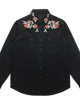 重工刺绣黑色牛仔外套男士方领休闲外套刺绣新品时尚男装现货外套