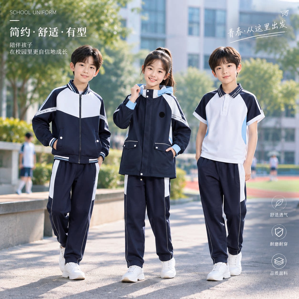 学生拾光 &middot; 朗高校服荆州区统一款校服中小学短袖运动裤棒球套装
