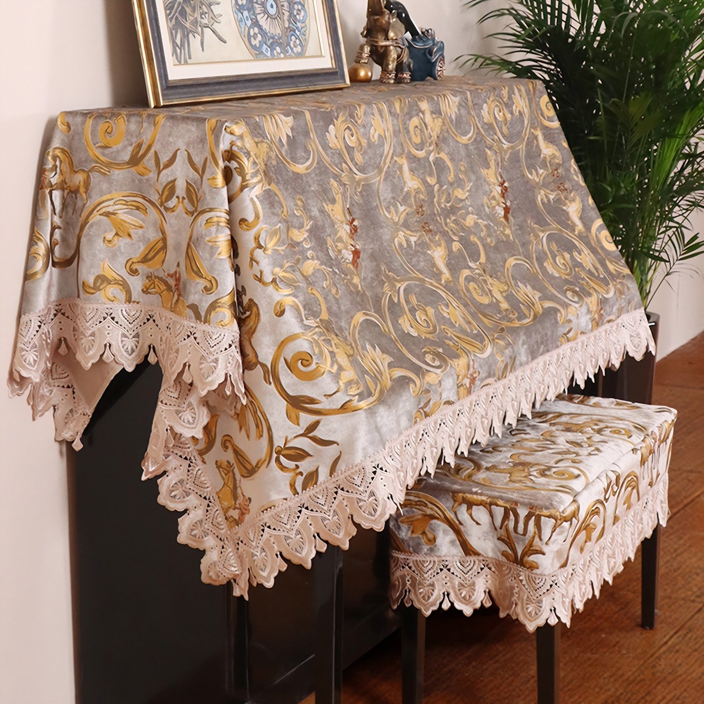 钢琴防尘罩全罩美式高档钢琴盖布高级感钢琴罩套搭巾钢琴凳套罩