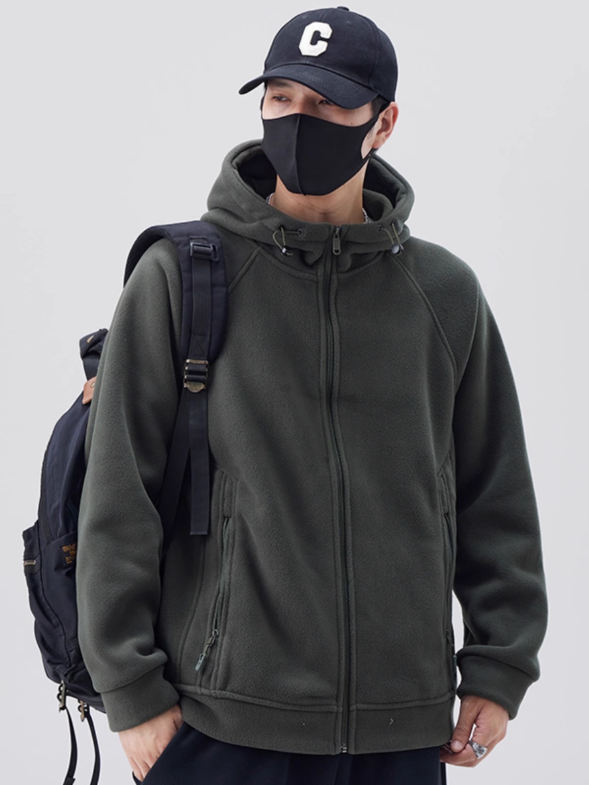 潮牌双面摇粒绒外套男秋冬季2025新款加厚连帽休闲夹克男士棉衣服