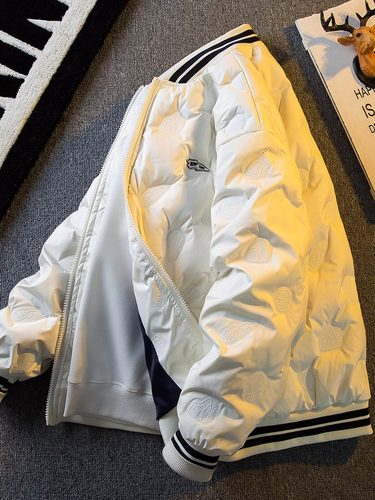 潮牌高端压印轻薄羽绒服男士冬季加厚2025新款宽松羽绒棒球服外套