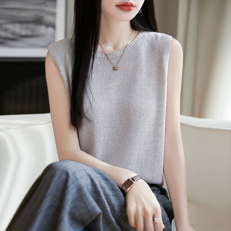 中年妈妈冰丝亚麻针织吊带背心女夏季新款宽松大尺码外穿无袖上衣