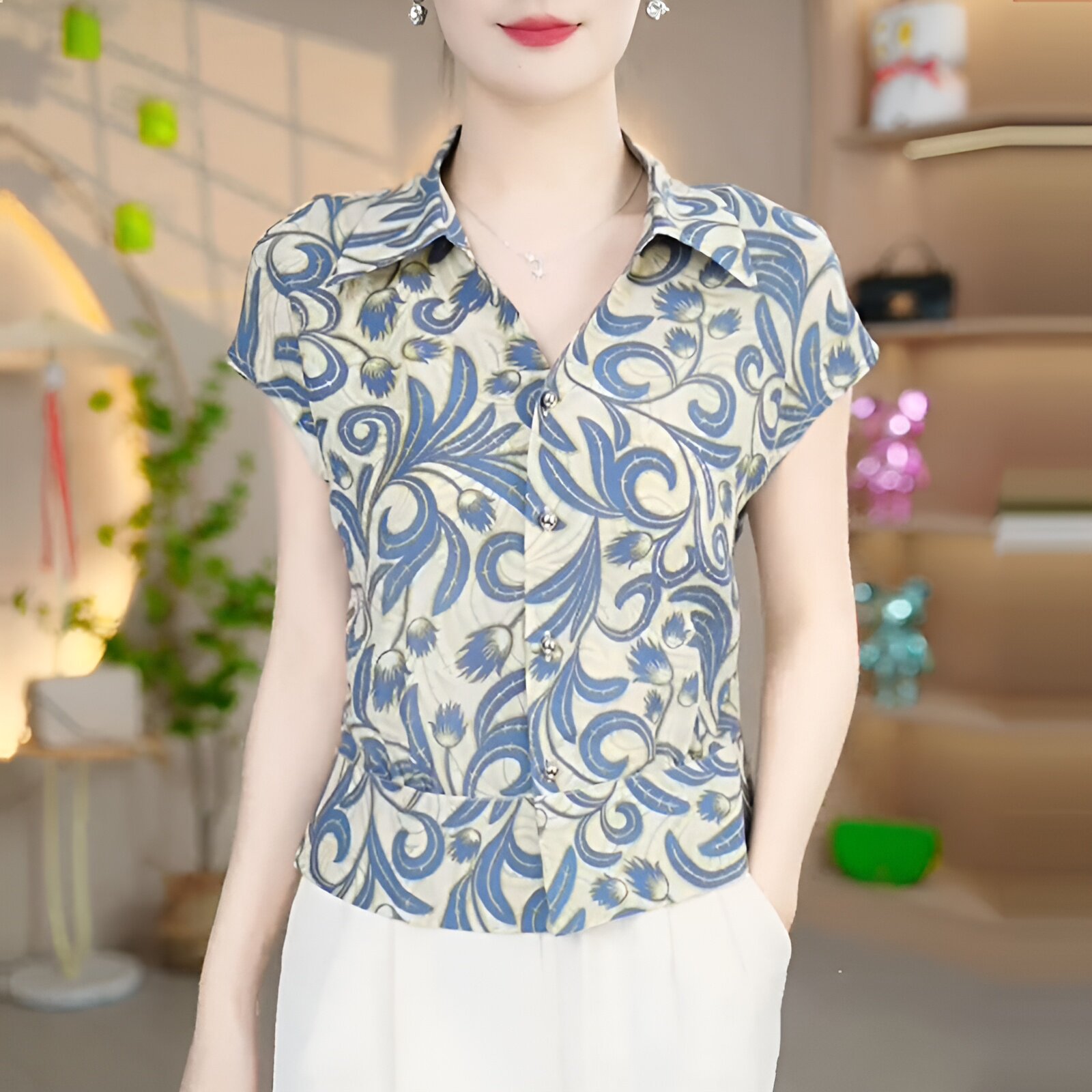 中年妈妈短袖衬衫女士夏季薄款2026新款宽松遮肚衬衣时尚减龄上衣
