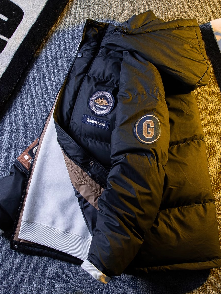 潮牌美式连帽工装羽绒棉服男冬季短款加厚保暖派克服棉衣男装外套