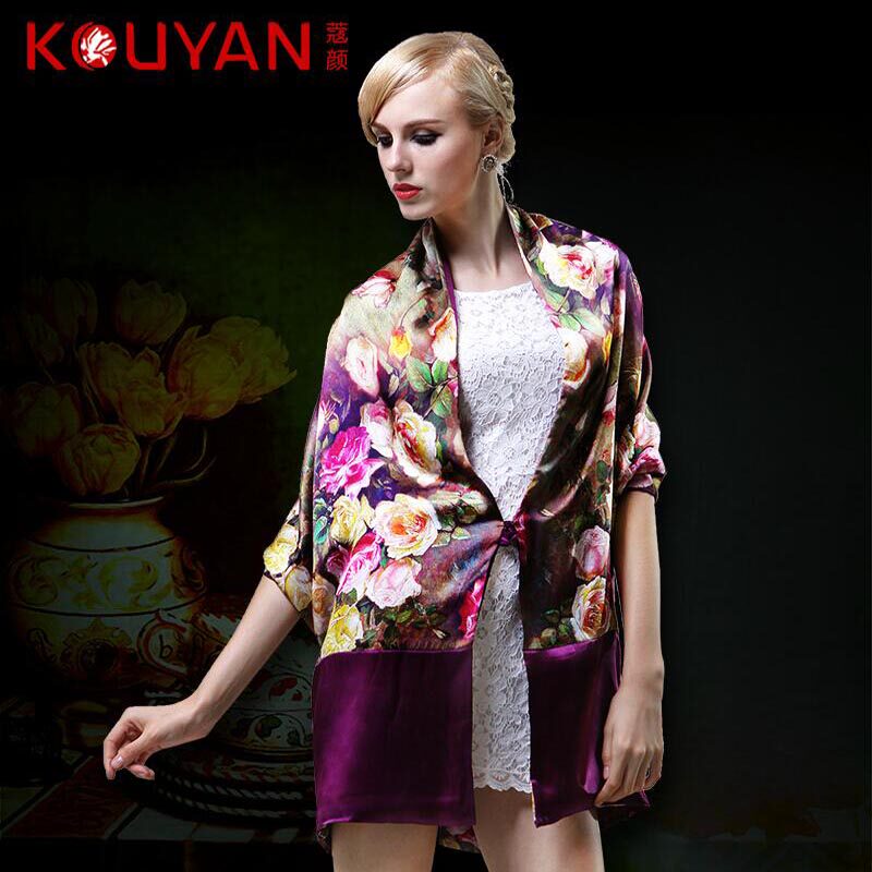 真丝丝巾女春秋 桑蚕丝盘扣旗袍外搭披肩 双层加厚杭州丝绸围巾