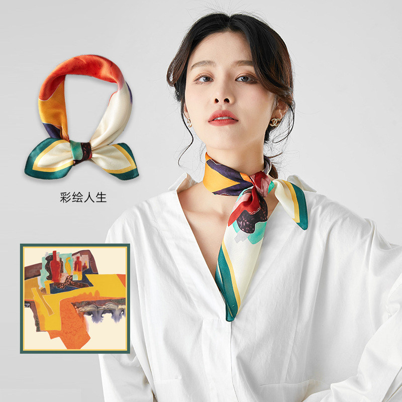 春秋女百搭真丝小方巾