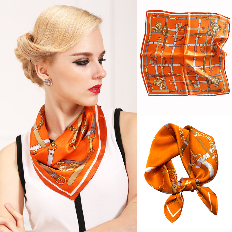 100%桑蚕丝小丝巾女 秋冬小方巾素绉缎小围脖 韩版简约风真丝围巾