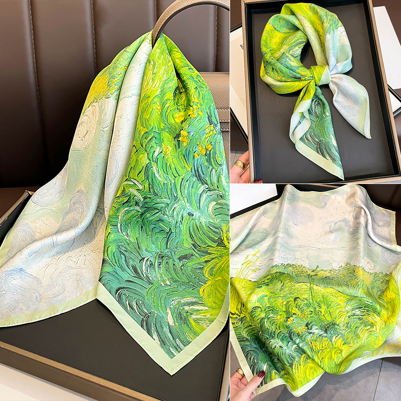 春秋百搭印花真丝方巾100桑蚕丝