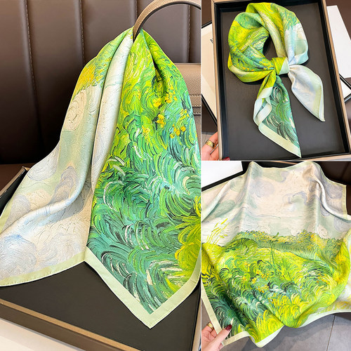 春秋百搭印花真丝方巾100桑蚕丝