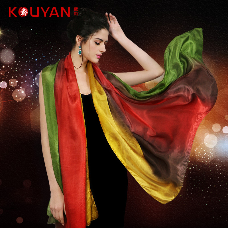 蔻颜2025新款真丝围巾100%桑蚕丝丝巾长款女春秋高档渐变披肩两用
