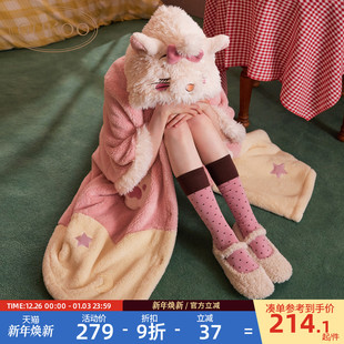 可爱玛丽猫联名女士家居服睡袍D 毛绒保暖新款 Gukoo 果壳睡袍冬季