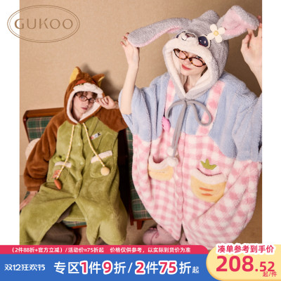 Gukoo/果壳情侣睡袍冬季毛绒保暖新款疯狂动物城联名家居服睡袍D