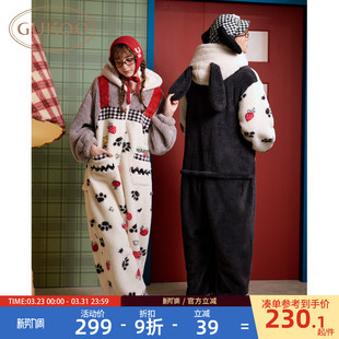 珊瑚绒保暖家居服连体衣D 史努比联名新款 Gukoo 果壳情侣睡衣冬季