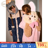 女睡袍冬季 Gukoo 果壳情侣睡衣迪士尼新款 珊瑚绒保暖连帽睡衣男D