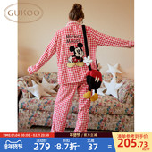 Gukoo 迪士尼联名格子女士家居服套装 果壳睡衣冬季 毛绒保暖新款