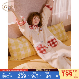Gukoo/果壳睡衣女冬季毛绒保暖新款mikko联名女士家居服连体衣D