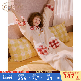 Gukoo/果壳睡衣女冬季毛绒保暖新款mikko联名女士家居服连体衣D