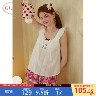 Gukoo 带胸垫纯棉女士简约背心 果壳吊带女春夏HelloKitty联名新款