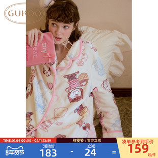 Gukoo/果壳睡衣冬季毛绒保暖新款史努比联名可爱女士家居服套装D