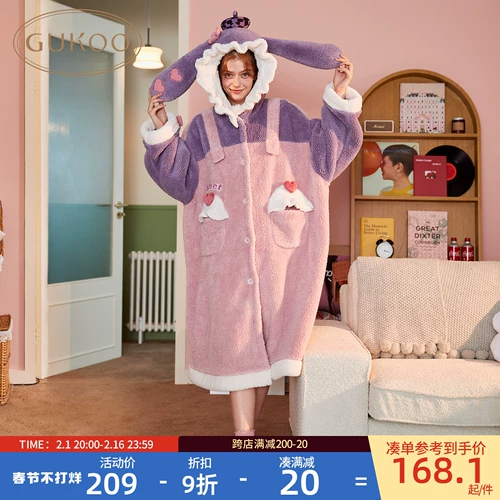 Зимний банный халат, пижама, толстовка с капюшоном, 2023, год кролика, увеличенная толщина