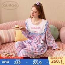 Gukoo/果壳睡衣春秋款HelloKitty联名新款纯棉甜美女家居服套装A