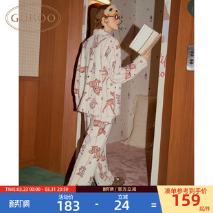 毛绒保暖女士家居服套装 小鹿斑比联名新款 果壳睡衣女冬季 Gukoo