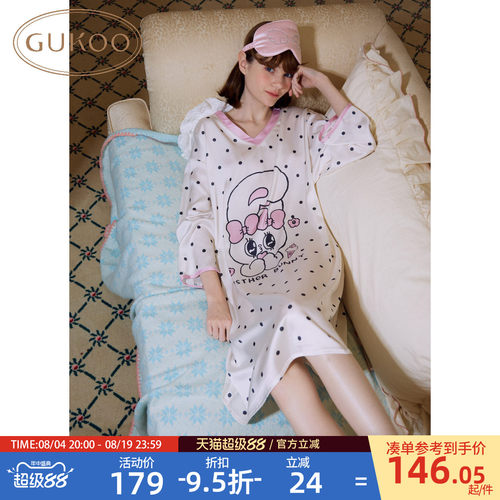 Gukoo/果壳睡裙春夏艾丝乐联名新款波点宽松女士家居服睡裙A
