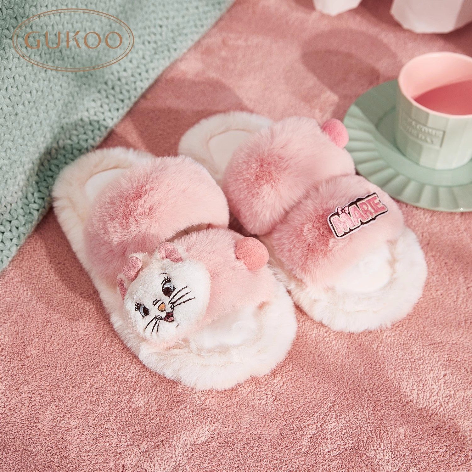 果壳毛毛拖鞋女迪士尼ip联名平底踩屎感居家防滑可外穿毛绒棉拖鞋