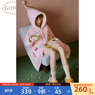 格子夹棉可爱女士家居服睡袍D 迪士尼联名新款 Gukoo 果壳睡袍冬季