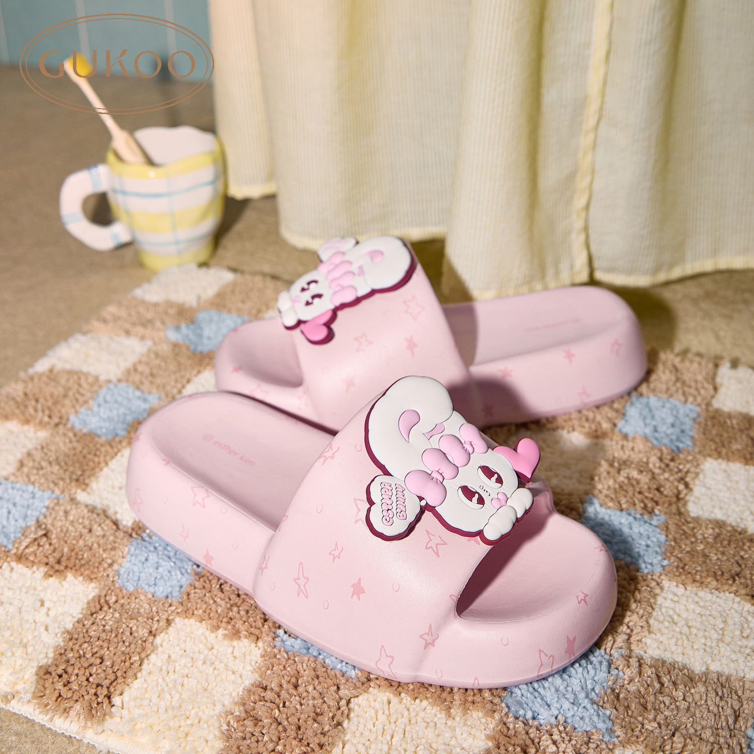 Gukoo/果壳拖鞋女夏季艾丝乐联名新款可爱厚底踩屎感居家凉拖鞋N,女鞋,一字拖,淘宝优惠券,粉丝福利购,淘宝优惠卷