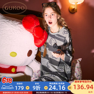 Gukoo 纯棉条纹女士家居睡裙B HelloKitty联名新款 果壳睡裙女夏季