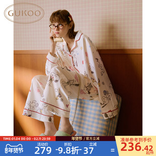 Gukoo/果壳睡衣女春夏史努比联名新款可爱纯棉女士居家服套装A