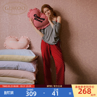 露肩女士家居套装 睡衣女春夏Mikko联名吊带新款 果壳长袖 Gukoo