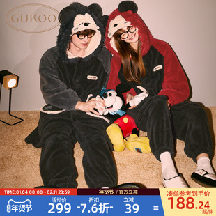 Gukoo/果壳情侣睡衣冬季迪士尼联名新款珊瑚绒保暖男家居服套装D