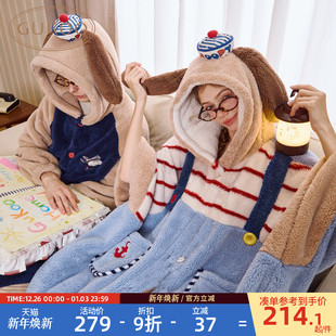 史努比联名女家居服睡袍D 珊瑚绒保暖新款 Gukoo 果壳情侣睡袍冬季