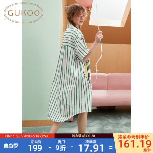 史努比条纹睡衣卡通短袖 Gukoo 新款 家居服衬衫 果壳睡裙女夏季 裙B